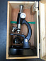 Neměcký mikroskop 50-500x. Plně funkční, včetně dřeveného boxu