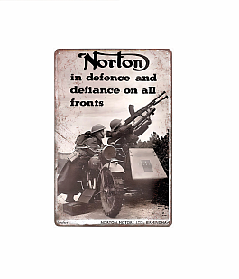 plechová cedule - Norton - V obraně a vzdoru na všech frontách 