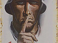 plechová cedule: Buď zticha! (válečná propaganda)
