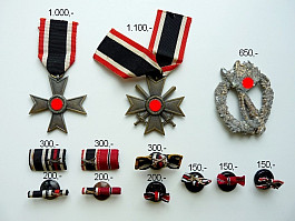 Německá vyznamenání, miniatury a stuhy z války Wehrmacht WH SS LW