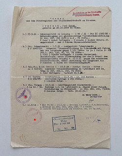 Dokument z války od soudu - razítka Most a Drážďany