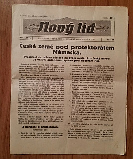 Noviny Nový lid - České země pod protektorátem