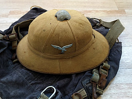 Originál německá tropická korková přilba Afrikakorps Luftwaffe helma klobouk