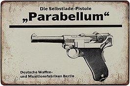 plechová cedule - Luger P.08 Parabellum 9mm