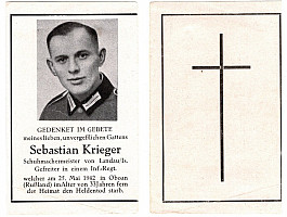 Úmrtní oznámení vojáka Wehrmachtu Kursk