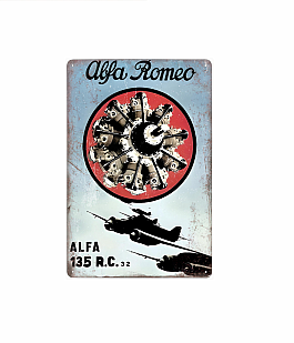 plechová cedule: Alfa Romeo -Italská válečná reklama na letecký motor 