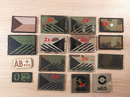 CZ ČESKÉ NÁŠIVKY PATCHE VLAJKY VLAJKA FLAG KREVNÍ SKUPINY 0 NEG AB POS VZ.95 MULTICAM OD GREEN OLIVE TAN DESERT HODNOSTI VOJÍN SVOBODNÍK