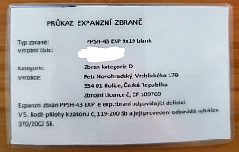 Expanzní Sudajev PPSH- 43 Exp. 9x19 blank od 18let, kat. D