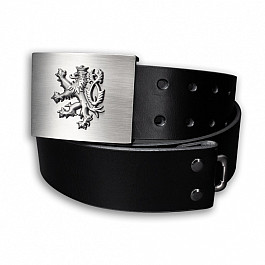 Opasek kožený Český lev 4,5 cm - černý