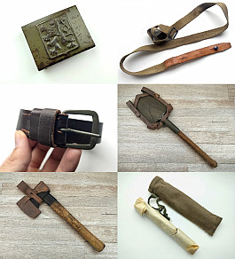 Výstroj ČSLA - polní lopatka sekyra opasek čištění