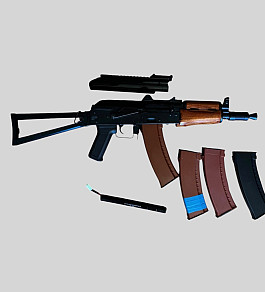Airsoft CYMA AKS-74U (Blue Edition, kov/dřevo) + 4x zásobník + kryt s RIS